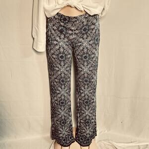 Max Edition Boho Printed Pull On Pants Wide Leg Stretch Rayon L coastal lounge